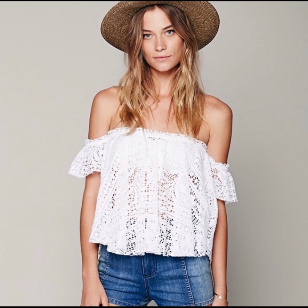 Free People Beach eyelet cap sleeve top